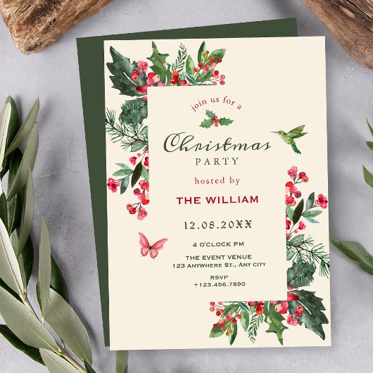 Berries branch floral christmas kaart