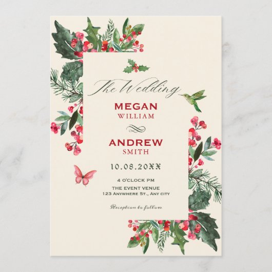 Berries branch floral wedding  kaart (Voorkant)