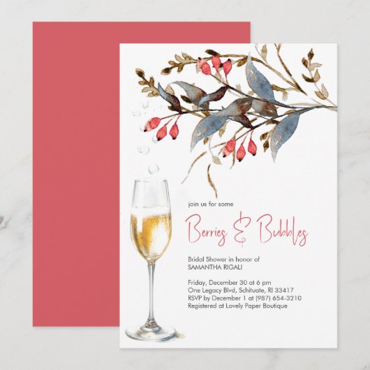 Berries & Bubbels Vrijgezellenfeest Thema Kaart (Voorkant / Achterkant)