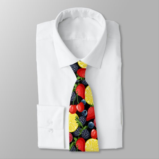 Berries & Citrus Pattern Men’s Necktie Stropdas (Gebonden)