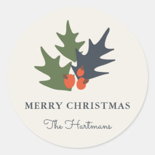 Berries en bladeren, gepersonaliseerde Kerst stick Ronde Sticker