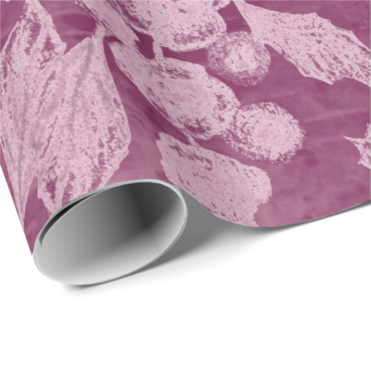 Berries en bloesems Paars Floral Pattern Cadeaupapier (Rol Hoek)