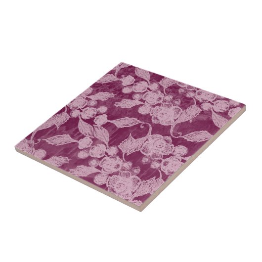 Berries en bloesems Paars Floral Pattern Tegeltje (Zijkant)