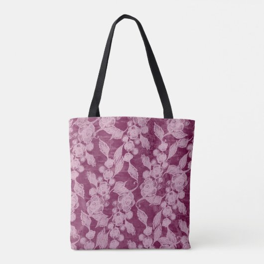 Berries en bloesems Paars Floral Pattern Tote Bag (Achterkant)