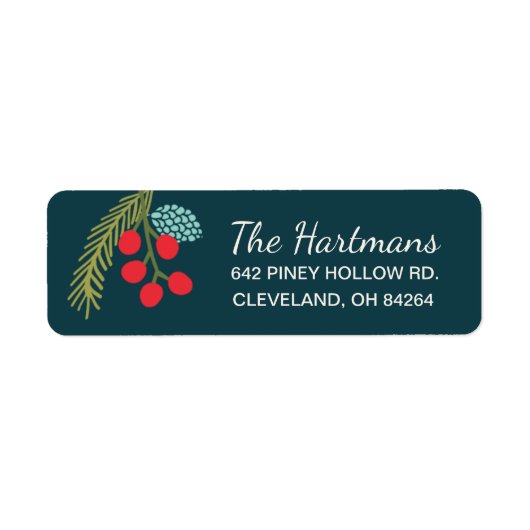 Berries en dennenvakantie retour adreslabels etiket (Voorkant)