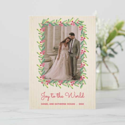 Berries en Greenery kerstfoto Feestdagenkaart (Staand voorkant)