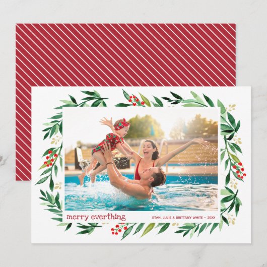 Berries en Greenery Merry-kerstfoto Feestdagenkaart (Voorkant / Achterkant)