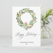 Berries en Greenery Wreath Holiday Kaart (Staand voorkant)