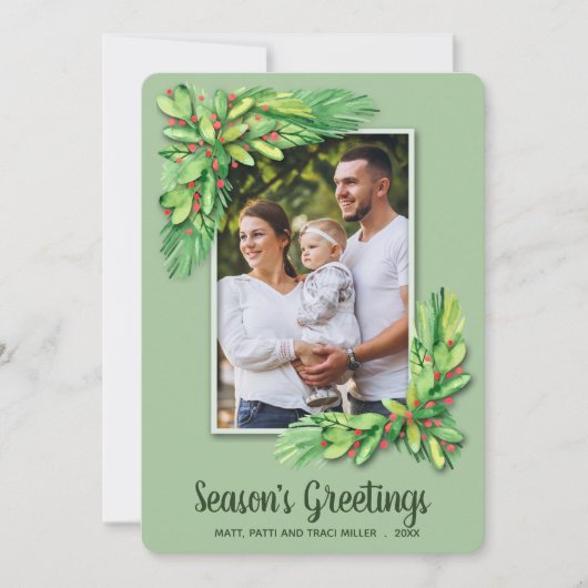 Berries en Greens kerstfoto Feestdagenkaart (Voorkant)