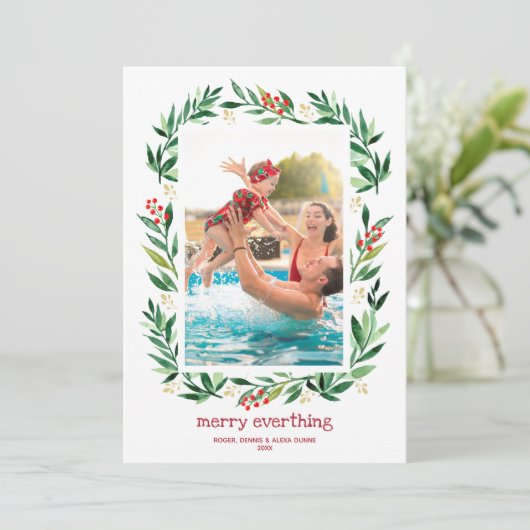 Berries en Greens Merry-kerstfoto Feestdagenkaart (Staand voorkant)