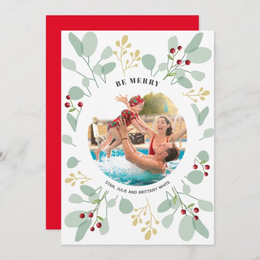 Berries en kerstfoto met Eucalyptus Feestdagenkaart (Voorkant / Achterkant)