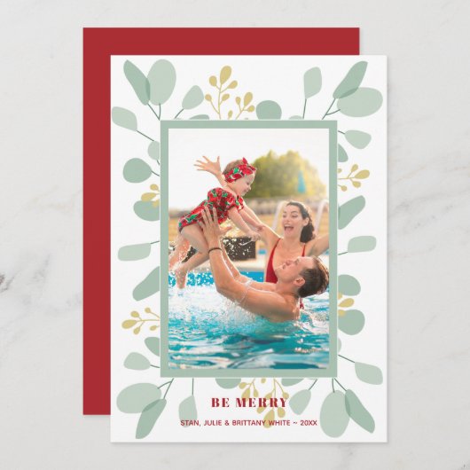 Berries en kerstfoto met Eucalyptus Feestdagenkaart (Voorkant / Achterkant)