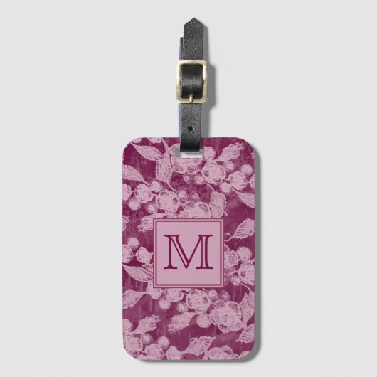 Berries en Paarse bloesems Floral Monogram Bagagelabel (Voorkant (verticaal))