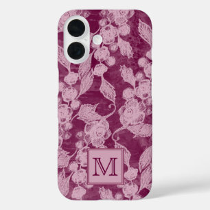 Berries en Paarse bloesems Floral Monogram iPhone 16 Hoesje