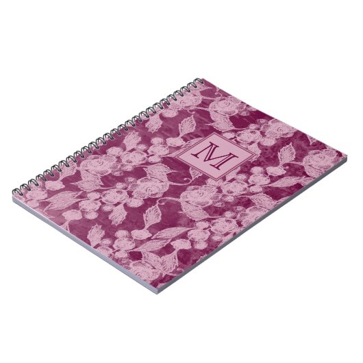 Berries en Paarse bloesems Floral Monogram Notitieboek (Linkerzijde)