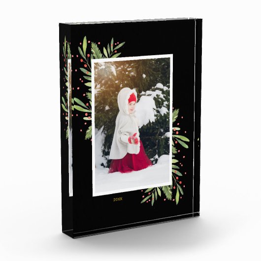 Berries Evergreens Kerstmis, aangepast zwart Fotoblokken (Links)