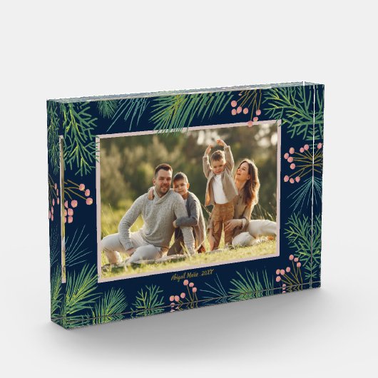 Berries Evergreens Kerstmis - Aangepaste marine bl Fotoblokken (Links)