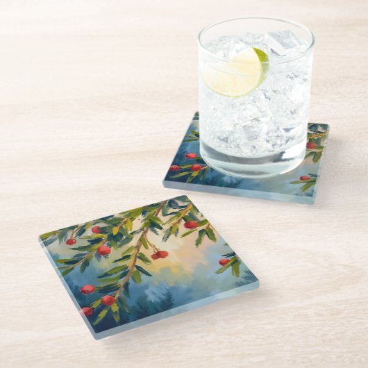 Berries & Greenery | Merry Christmas Glazen Onderzetter (Schuin)