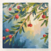 Berries & Greenery | Merry Christmas Glazen Onderzetter (Voorkant)