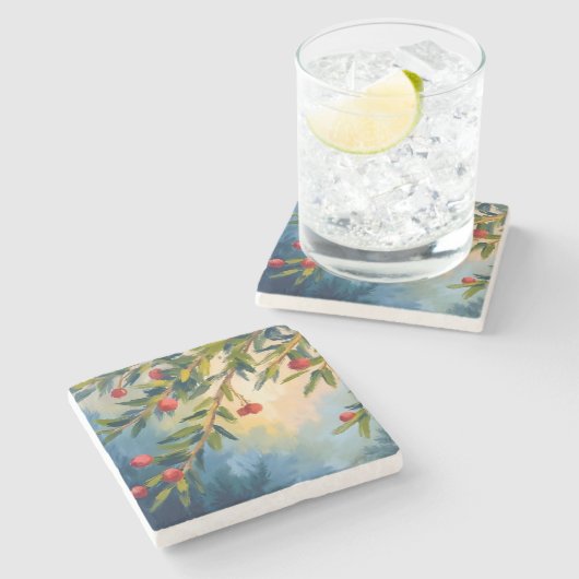 Berries & Greenery | Merry Christmas Stenen Onderzetter (Zijkant)