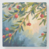 Berries & Greenery | Merry Christmas Stenen Onderzetter (Voorkant)