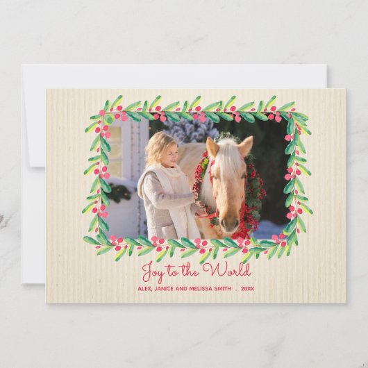 Berries Greenery Wreath kerstfoto Feestdagenkaart (Voorkant)