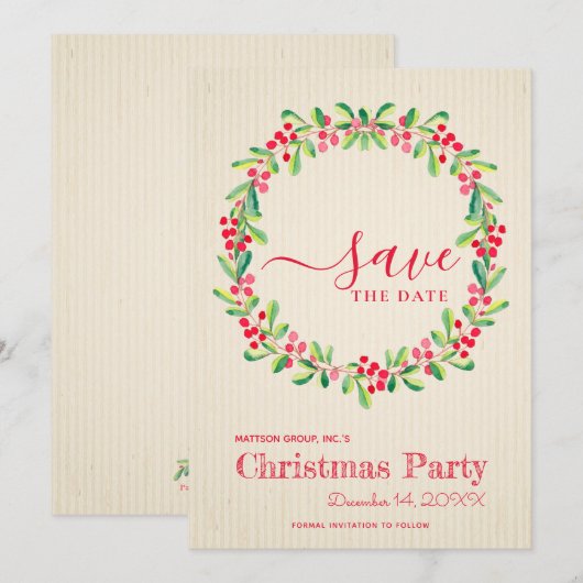 Berries Greenery Wreath Save the Date (Voorkant / Achterkant)