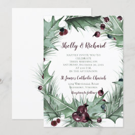 Berries, Holly en Ferns Winter Wedding Kaart
