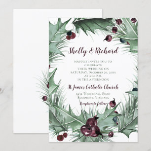 Berries, Holly en Ferns Winter Wedding Kaart