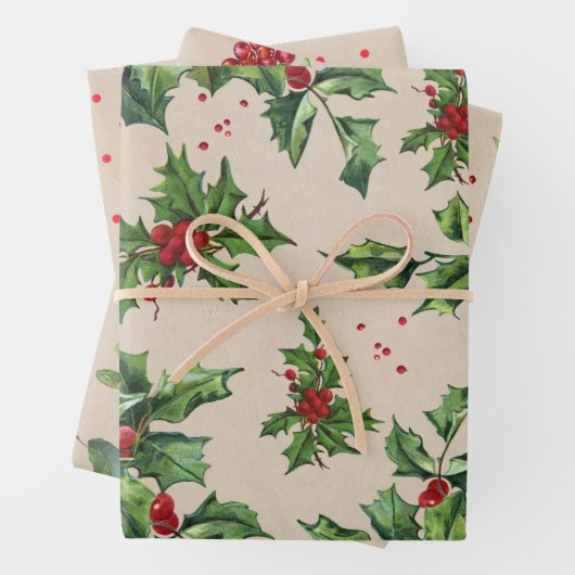 Berries, Holly, olievlek en Stippen op Kraft Inpakpapier Vel (In situ)