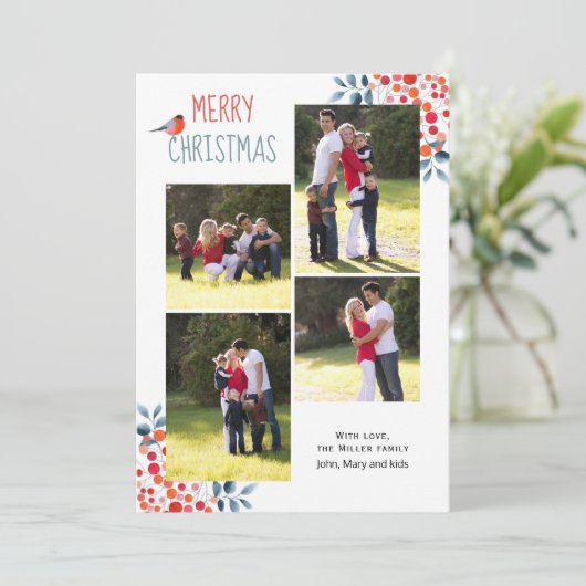Berries, kerstfeestfoto-inkuilkaart kaart (Staand voorkant)