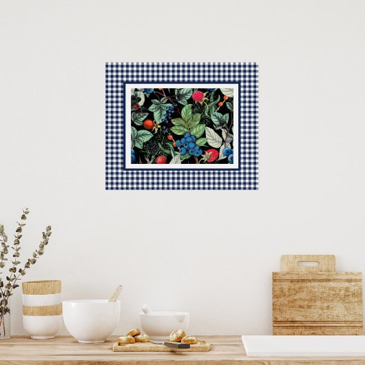 Berries Medley over Country Gingham Poster (Keuken)