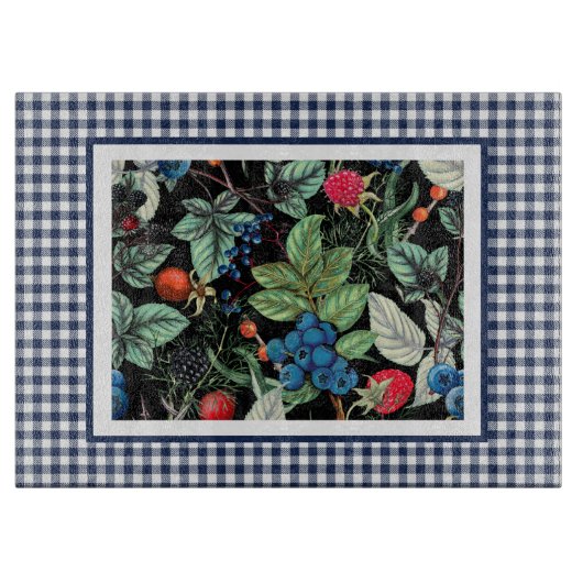 Berries Medley over Country Gingham Snijplank (Voorkant)