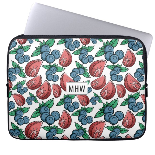 Berries Pattern aangepaste monogram laptophoezen Laptop Sleeve (Voorkant)