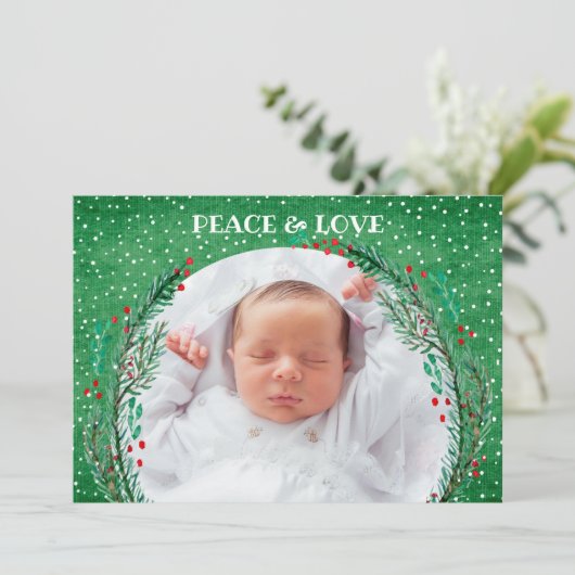 Berries Pine Wreate Kerstfotofeestdag Kaart (Staand voorkant)