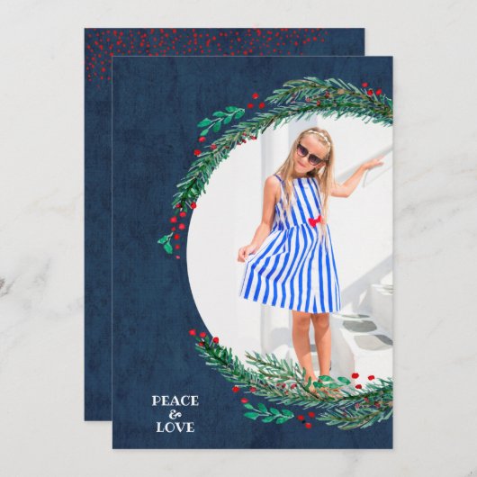 Berries Pine Wreath kerstfoto Feestdagenkaart (Voorkant / Achterkant)