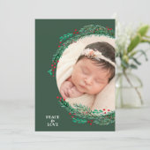 Berries Pine Wreath kerstfoto Feestdagenkaart (Staand voorkant)