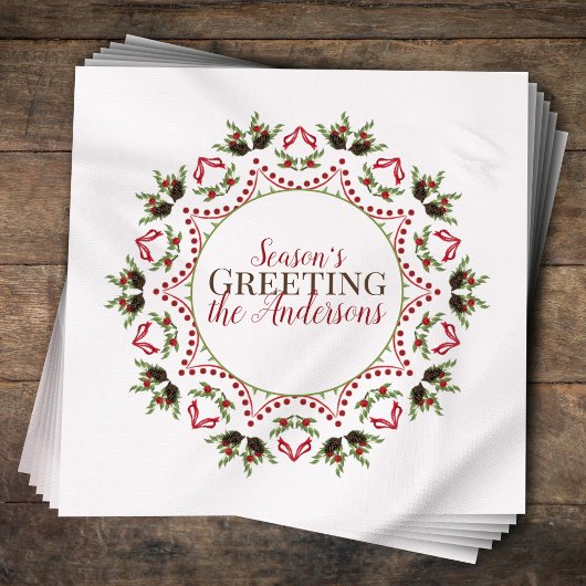 Berries Pinecone Holiday Mandala Kerstmis Aangepas Servet