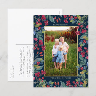 Berries Pines Gold Foil Fotokerstmis Feestdagenkaart