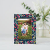 Berries Pines Gold Foil Fotokerstmis Feestdagenkaart (Staand voorkant)