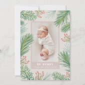 Berries Pines kerstfoto geboorteaankondigingen Feestdagenkaart (Voorkant)