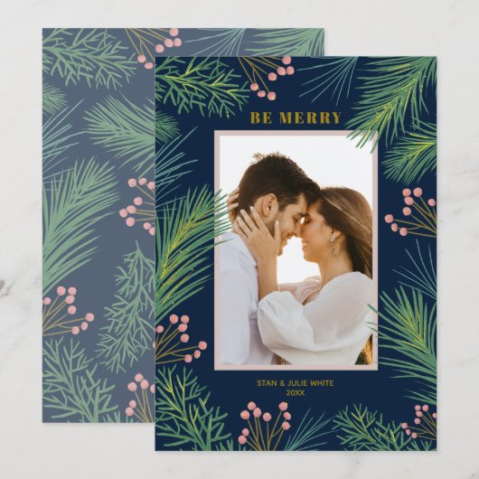 Berries Pines met kerstmis Feestdagenkaart (Voorkant / Achterkant)