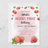 Berry 1e aardbei meisje verjaardagsfeestje uitnodi kaart (Voorkant)