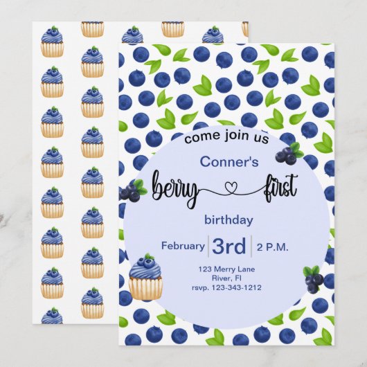 Berry 1e bosbes verjaardag kaart (Voorkant / Achterkant)