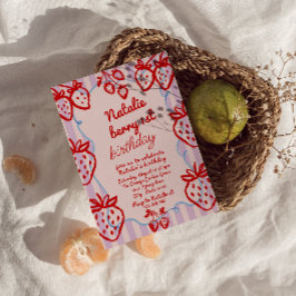 Berry 1e DIY Hand getrokken Aardbei Meisje Verjaar Kaart