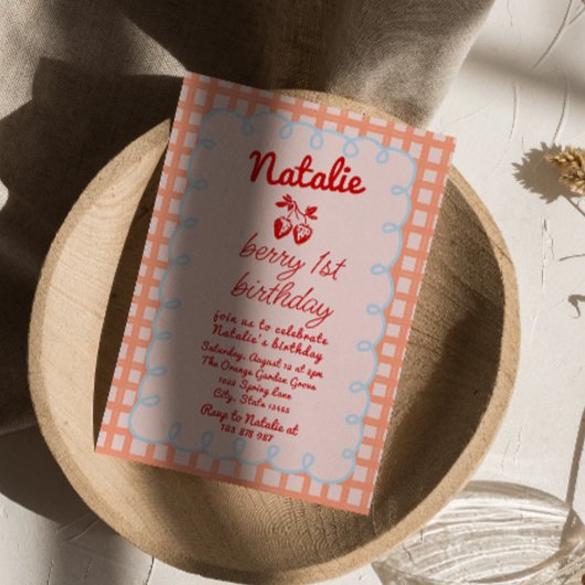 Berry 1e Hand Geschreven Getrokken Aardbei Verjaar Kaart