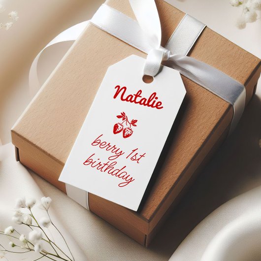 Berry 1e Hand Geschreven Getrokken Aardbeien Verja Cadeaulabel