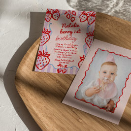 Berry 1e Hand Getrokken Aardbei Foto Verjaardag Kaart
