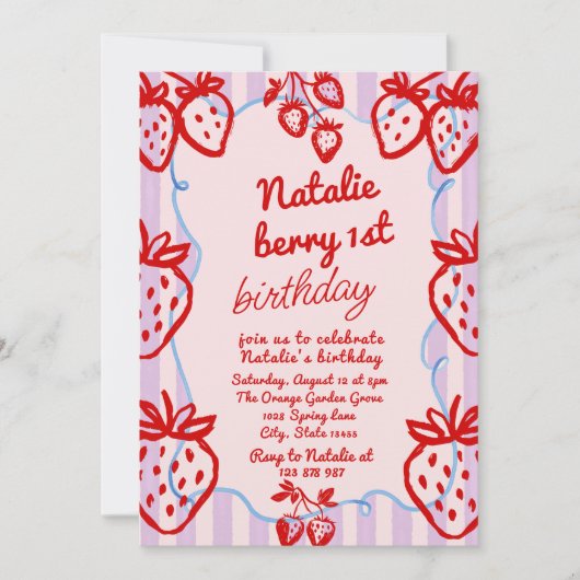 Berry 1e Hand Getrokken Aardbei Foto Verjaardag Kaart (Voorkant)