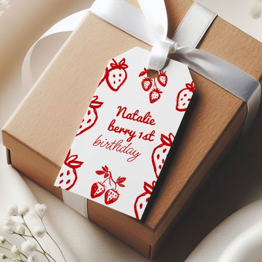 Berry 1e Hand Getrokken Aardbei Meisje Leuke Verja Cadeaulabel